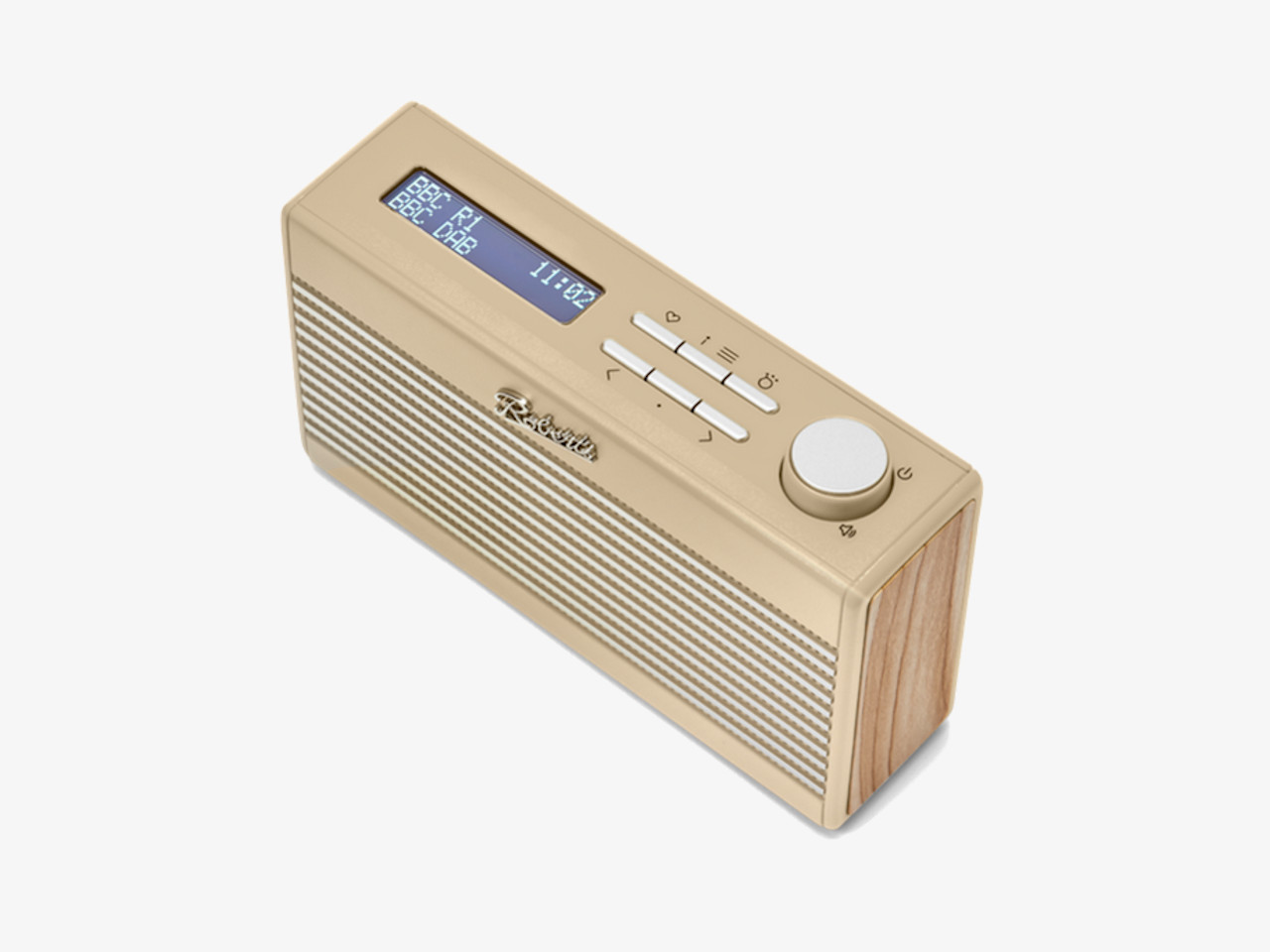Radio, tragbarer Lautsprecher, beige, Holzoptik, digitales Display