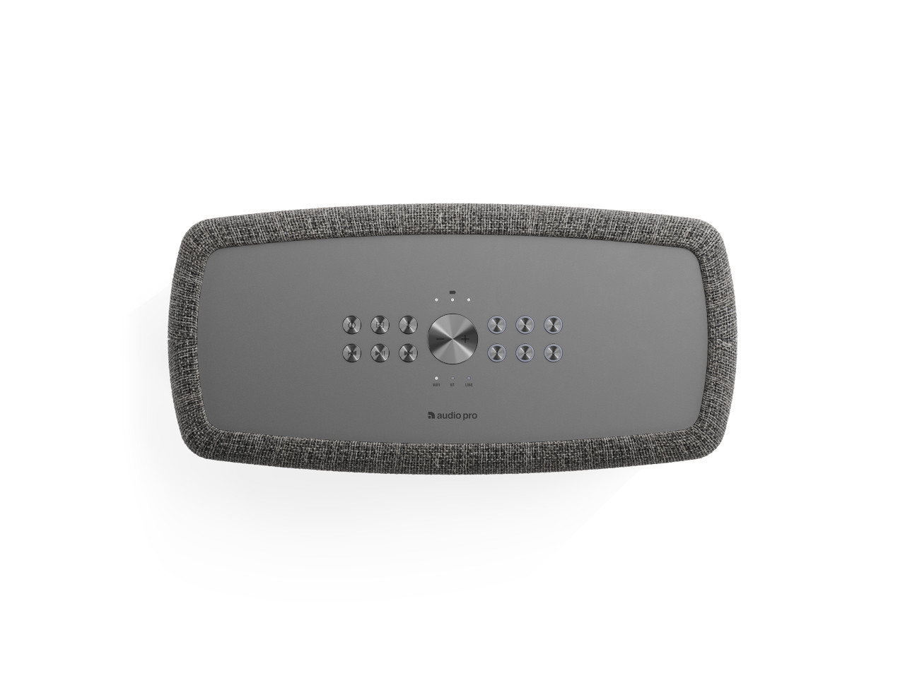Bluetooth-Lautsprecher, Stoffbezug, Grau, Bedienfeld, Lautsprechersystem