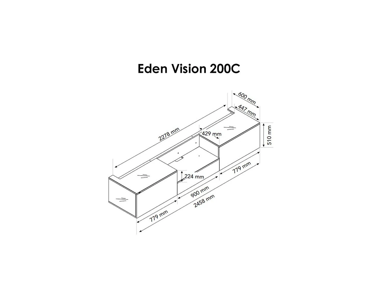 Eden Vision 200C, TV-Mideinbau, Schränkeneinheit, Küchenwannensystem, Maße-Plan