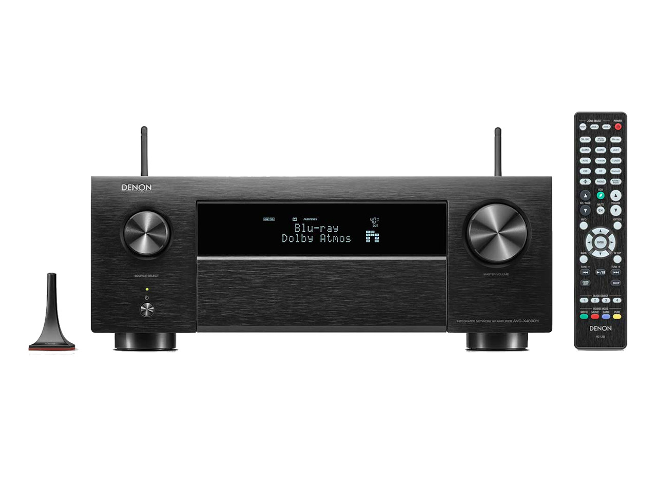 AV-Receiver, Denon, schwarz, Heimkino-System, Fernbedienung