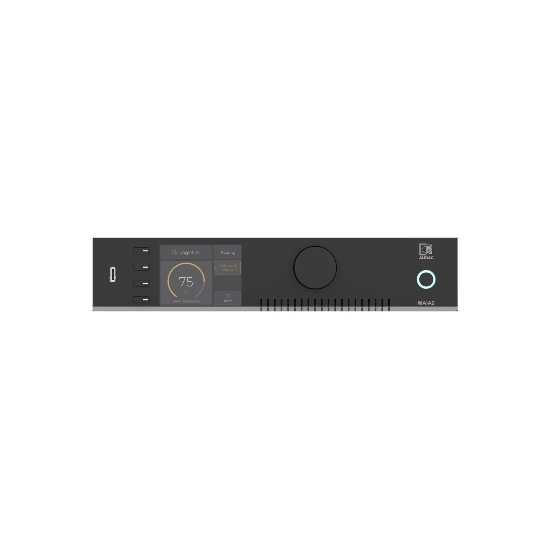 audio-processor, rack-mount, control-panel, digital-display, blue-ring