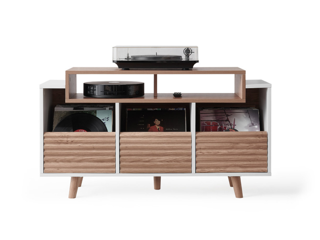 Sideboard, Vinyl-Aufbewahrung, Schrankschrank für Platten, Eichenholz, Schubladen
