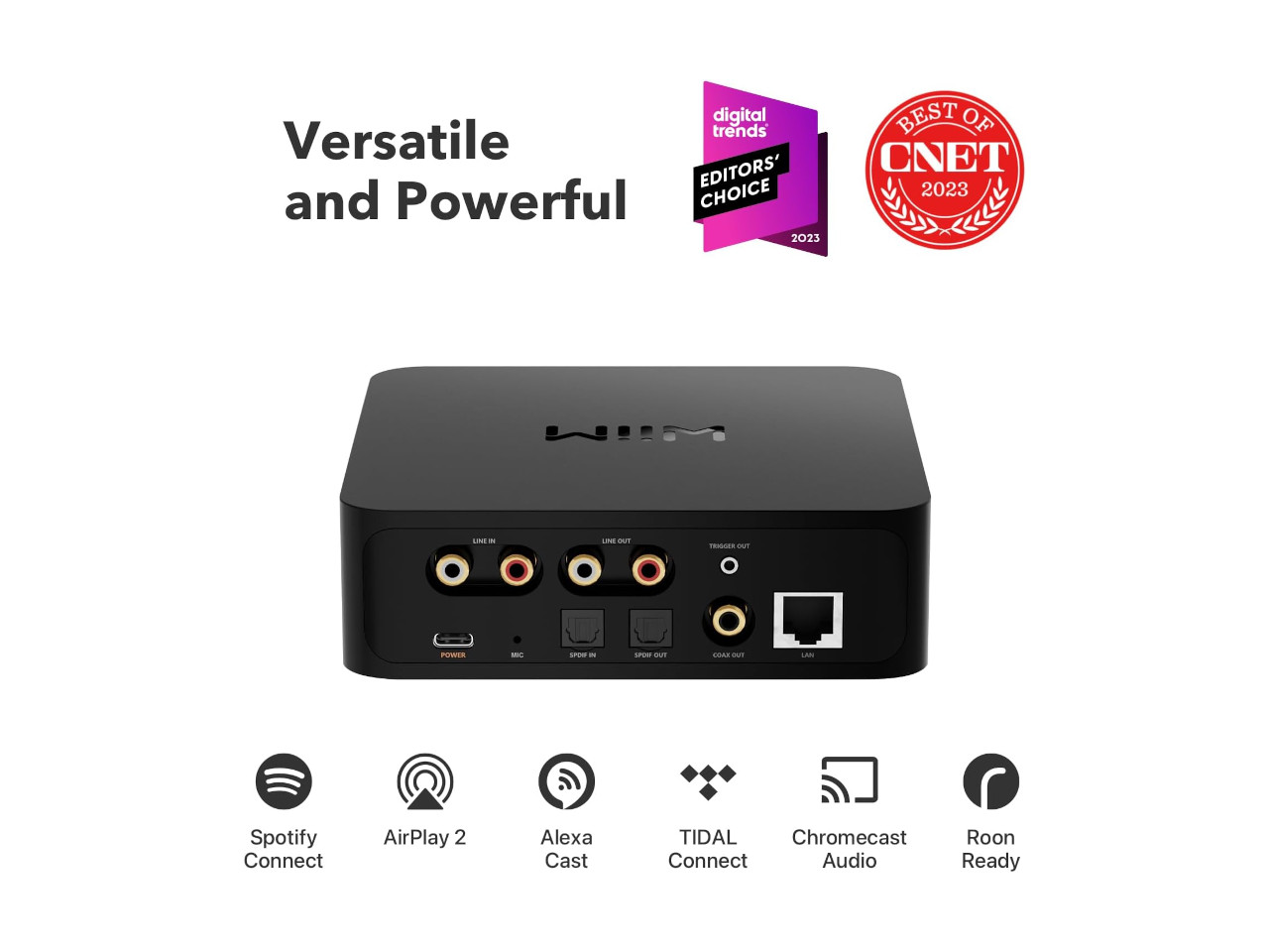Streuverstärker-Adapter, Mini-HiFi-Receiver, RCA Eingang, LAN Port, Coax-Ausgang