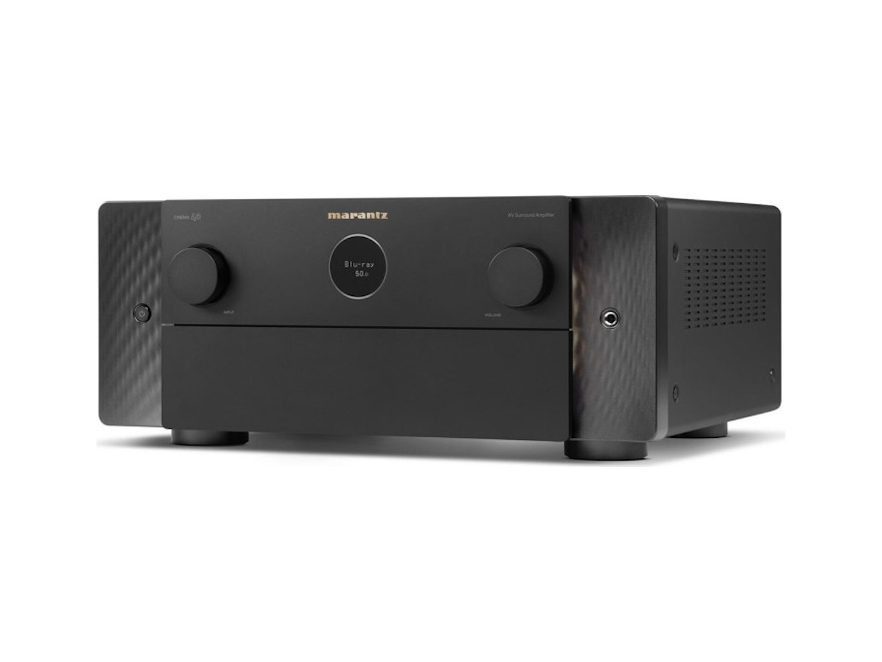 Stereo-Verstärker, schwarz, Knopf Drehknopf, kompakte Bauweise, Gehäuse aus Metall