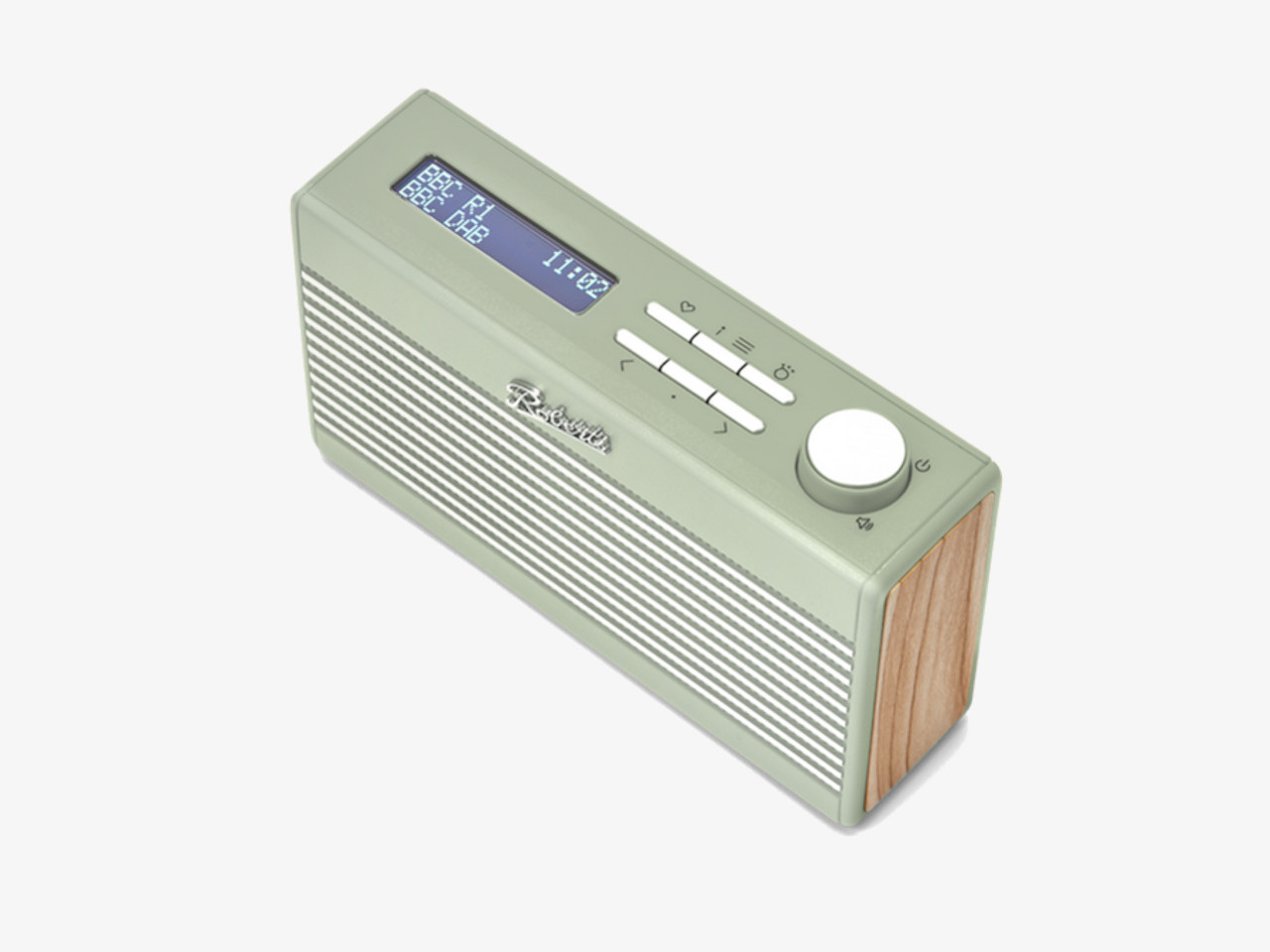 radio, portabler Lautsprecher, Bluetooth, grün, Holzseitenteil