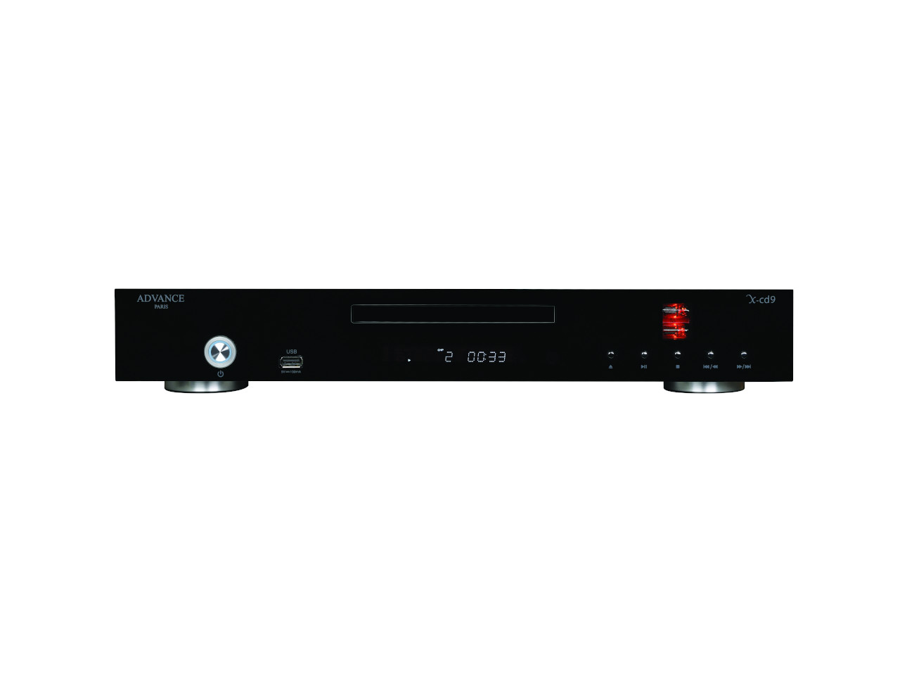 audiophile, stereo receiver, black front panel, digital display, USB port