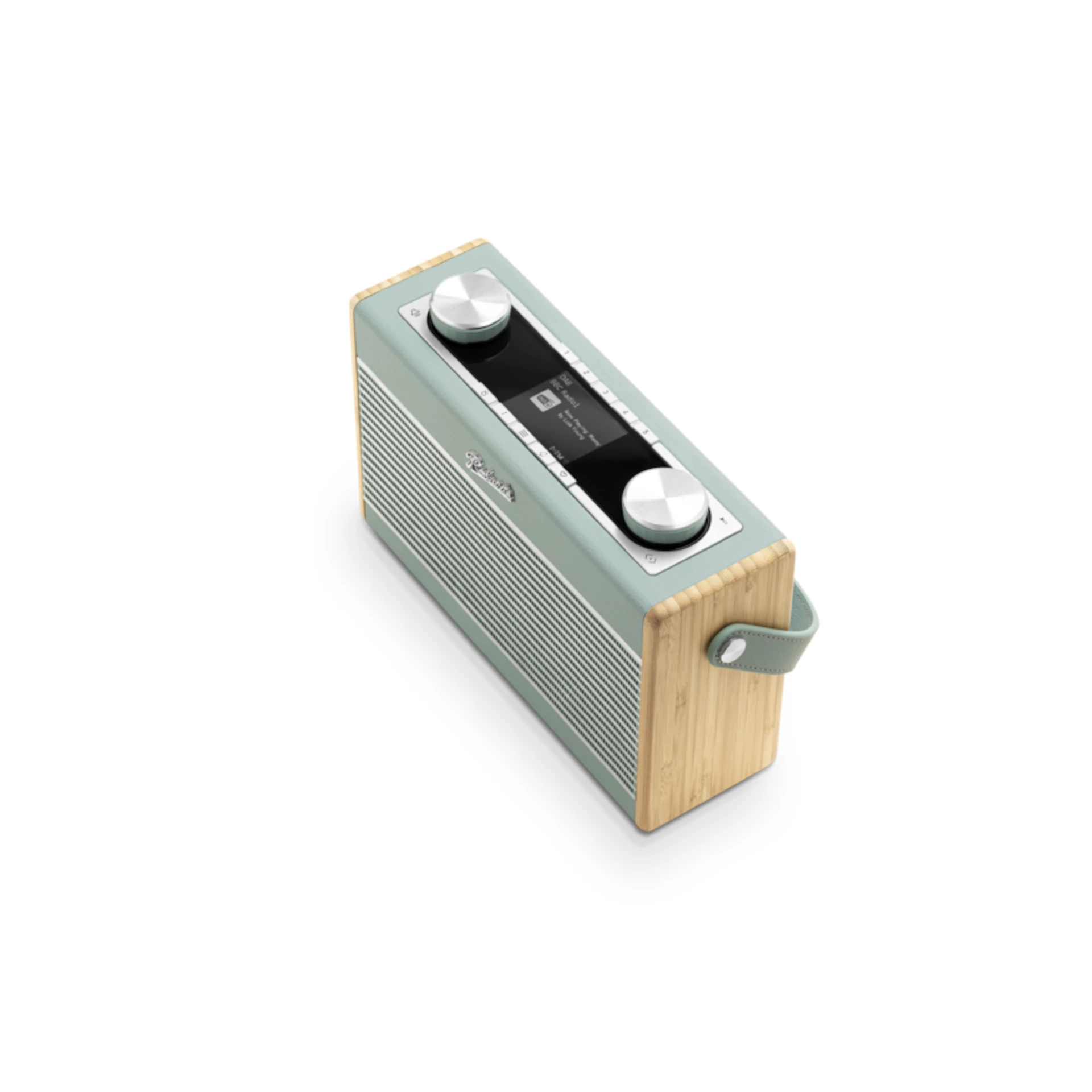 Radio, Holzgehäuse,  tragbarer Lautsprecher, Mintgrün, Drehknopf