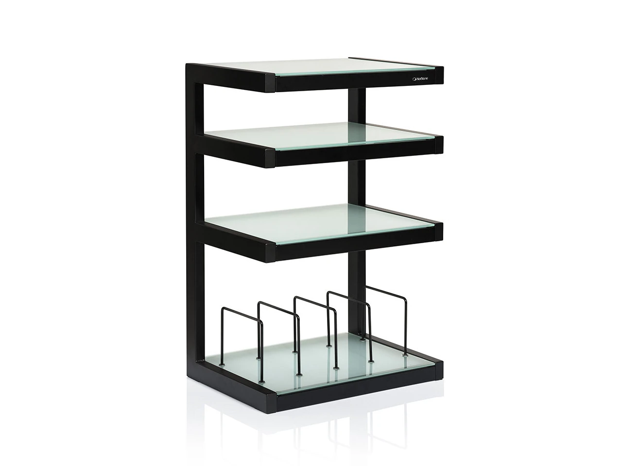 HiFi-Rack, Glasböden, Metallgestell, Schwarz, Plattenspielerständer