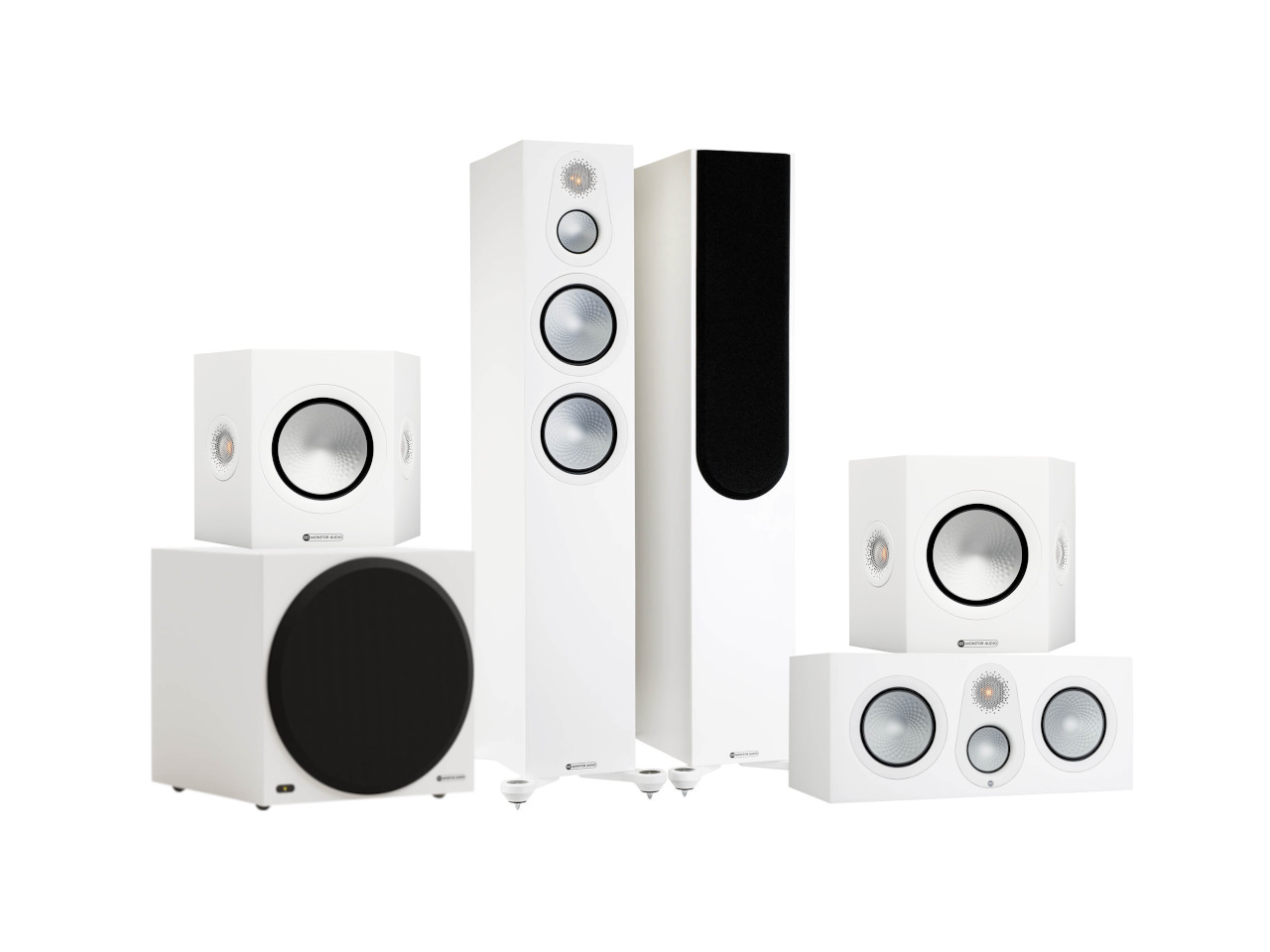 lautsprecher, system, stereo, 4-teilige set, weiß