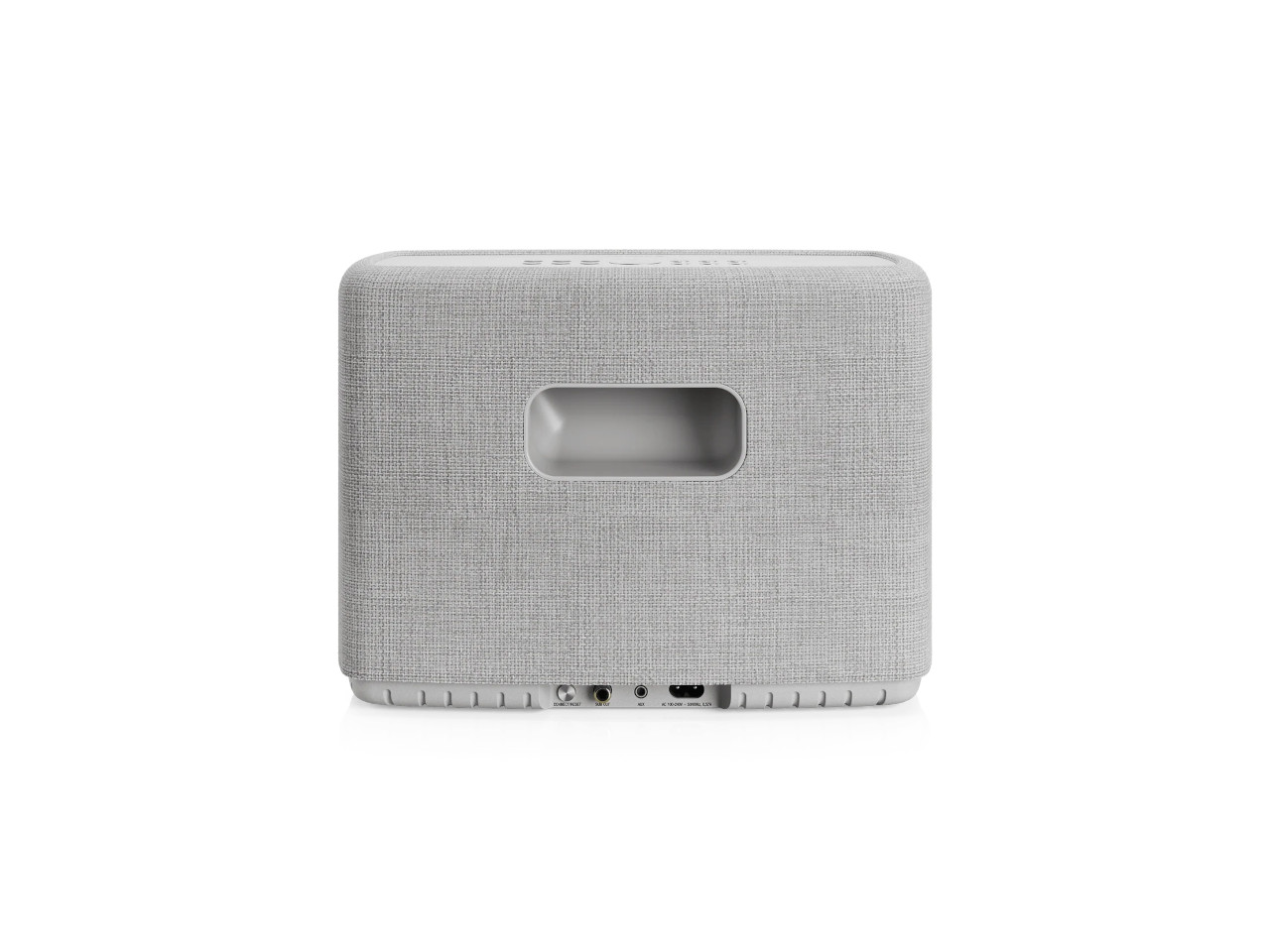 smart speaker, Stoffbezug, Klinkenanschluss, Mesh-Textur, rechteckige Form