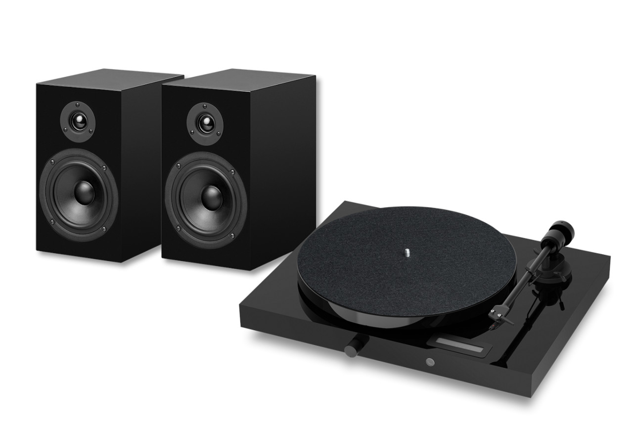 Plattenspieler, Turntable, Lautsprecher, Schwarz, Stereo-Set