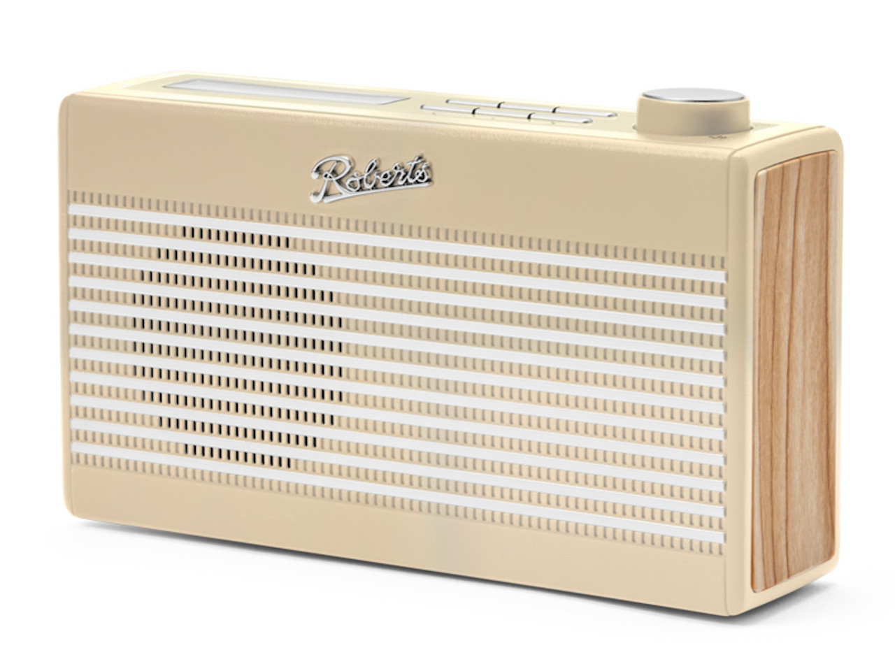 portabler Lautsprecher, Beige, drahtlos, Retro-Design, Holz-Akzente