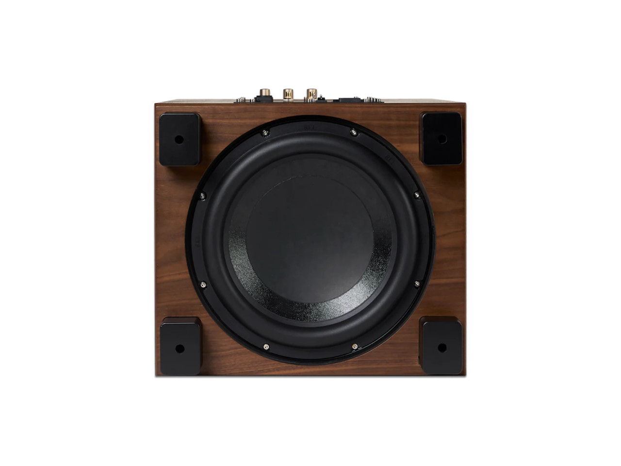 subwoofer, Holzlautsprecher, Woofer-System, quadratischer Gehäuse, schwarzer Treiber