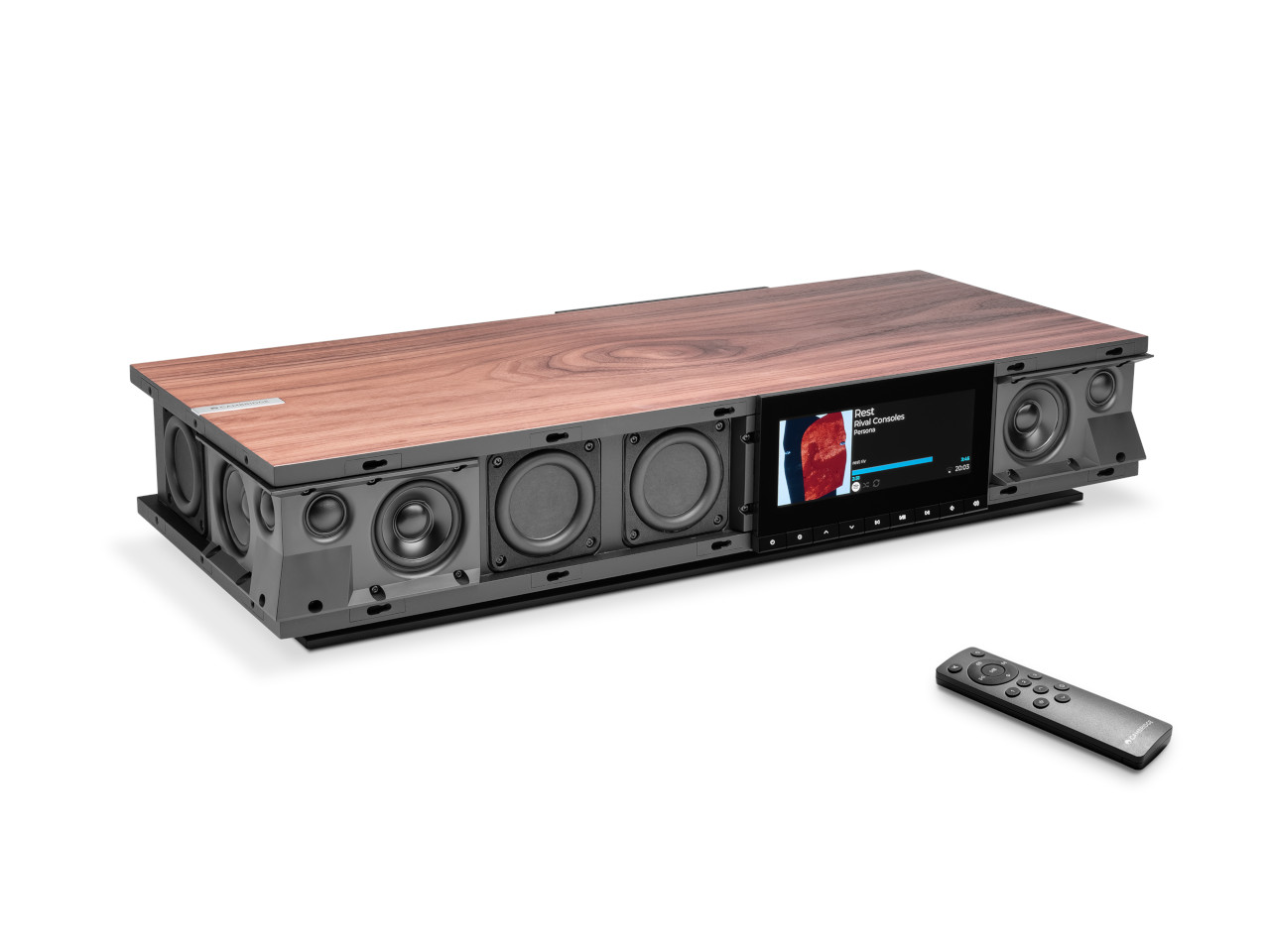 heimkino-anlage, soundbar, holzoptik, multimedia-system, remote-control