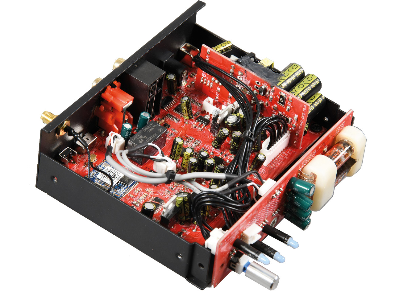 elektronische schaltung, rote PCB, elektronische komponenten, steckverbinder, transformator spule