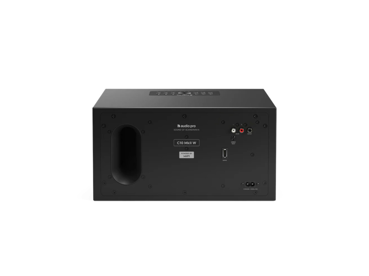 Subwoofer, Schwarzer Kasten, Audiogerät, Rückseite, USB-Anschluss