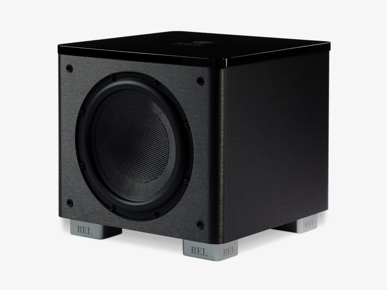 subwoofer, Lautsprecher, schwarzer Würfel, Holzoptik, Lautsprecherständer