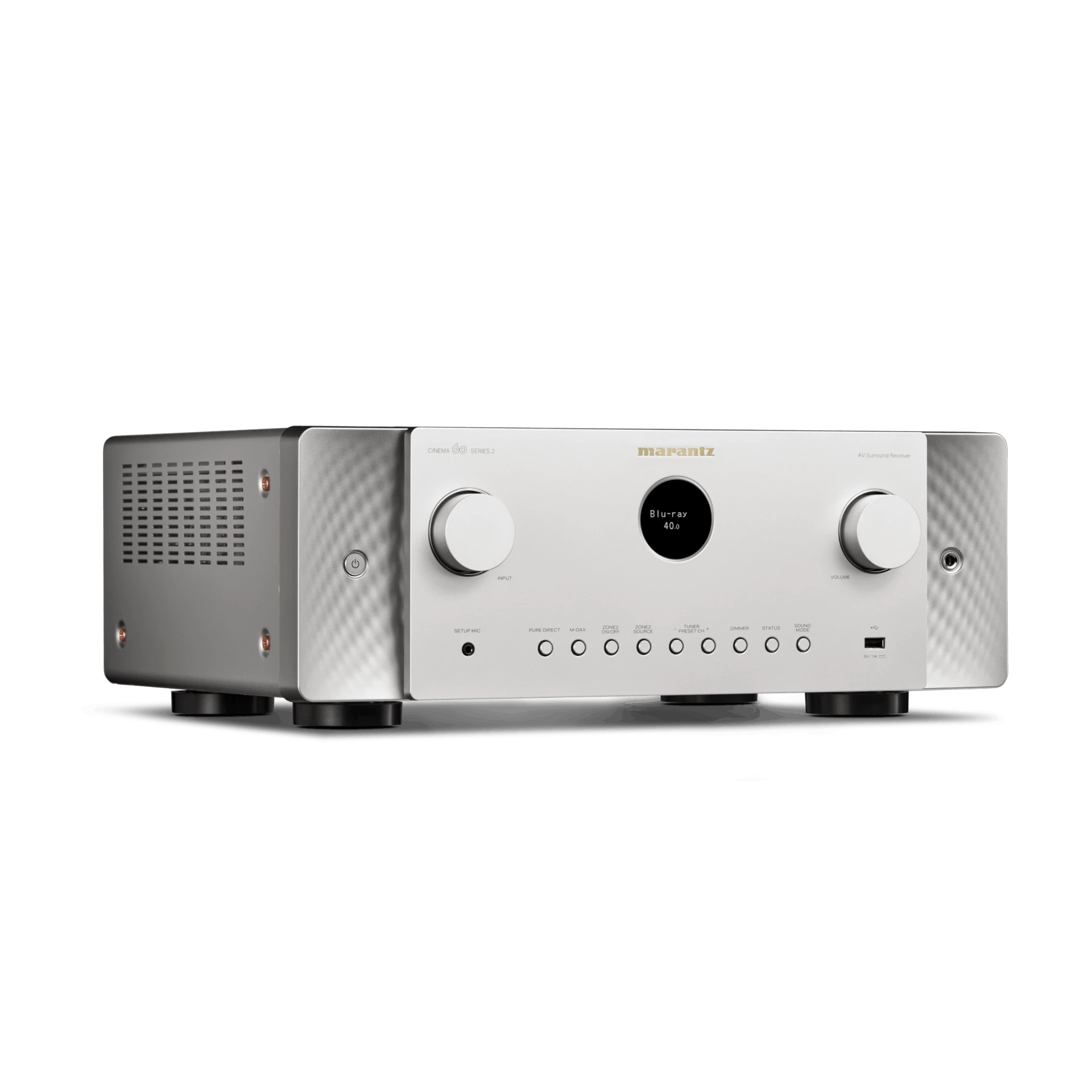 A/V-Empfänger, Stereo-Empfänger, Blu-ray-Player, Silber Aluminium, Drehknopf-Bedienung