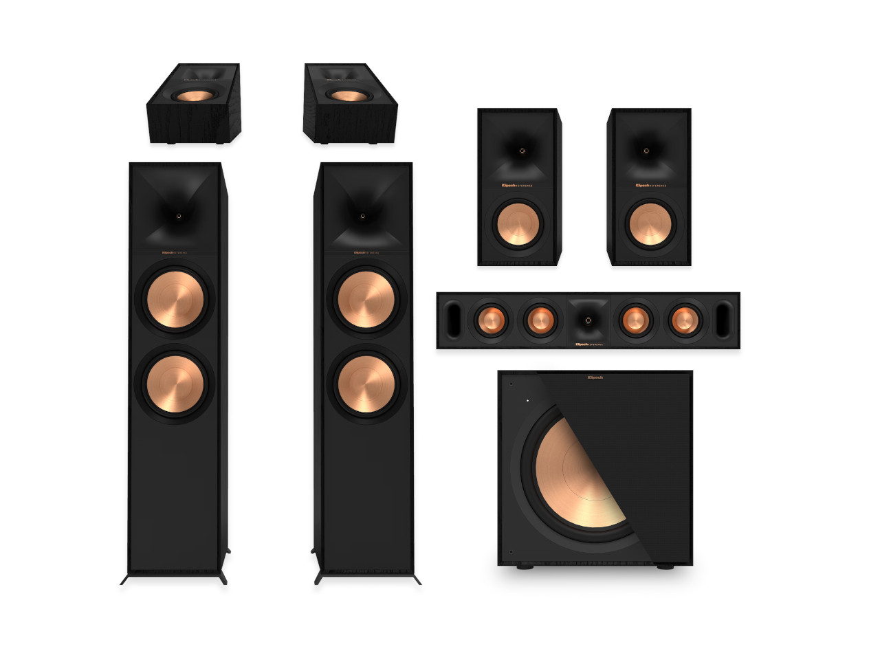 lautsprecher, 4.1-system, holzoptik, kupfer, unterwoofer