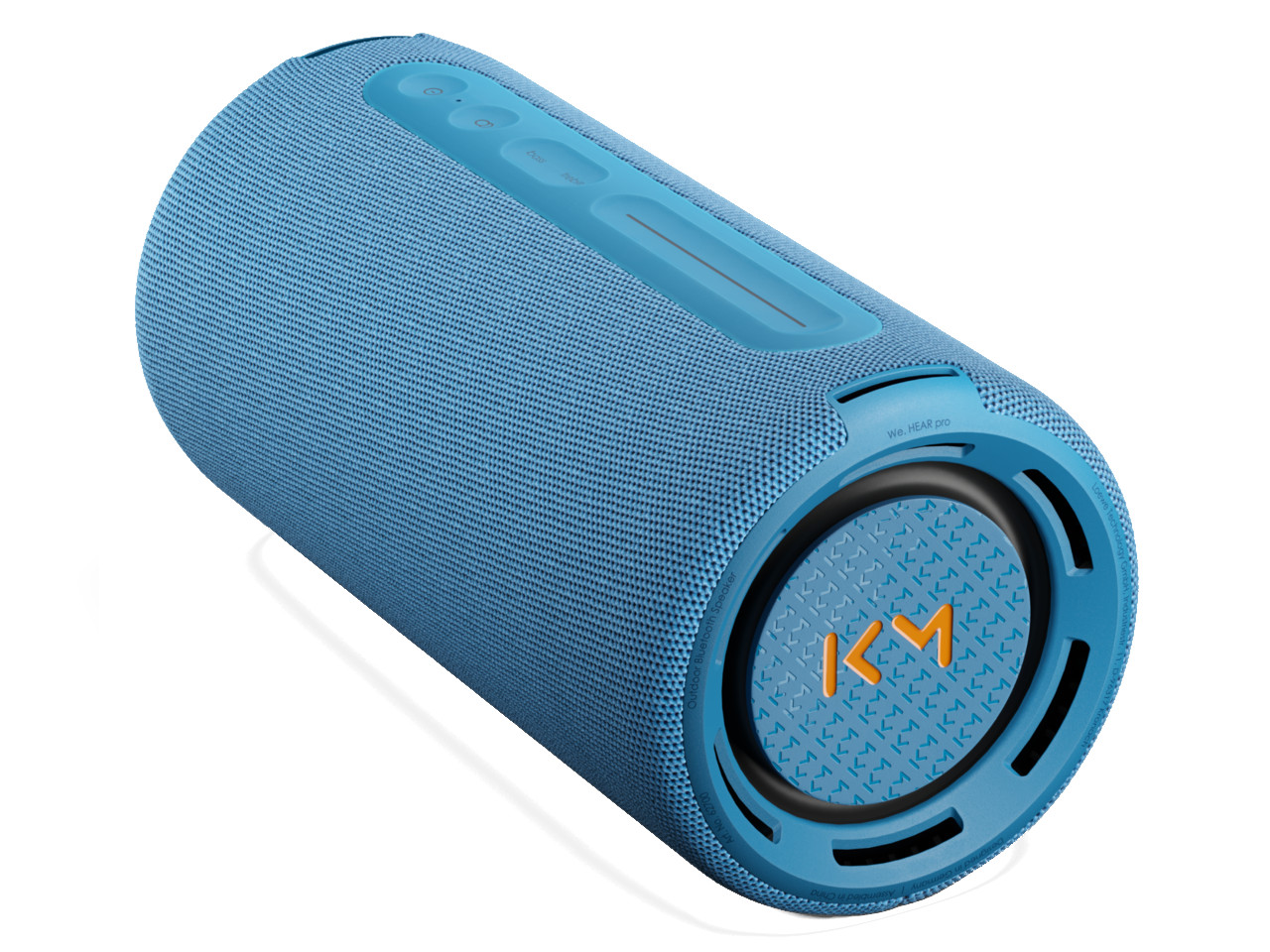 Bluetooth-Lautsprecher, Zylinderlautsprecher, blau, Gewebemesh, Lautstärkeregler