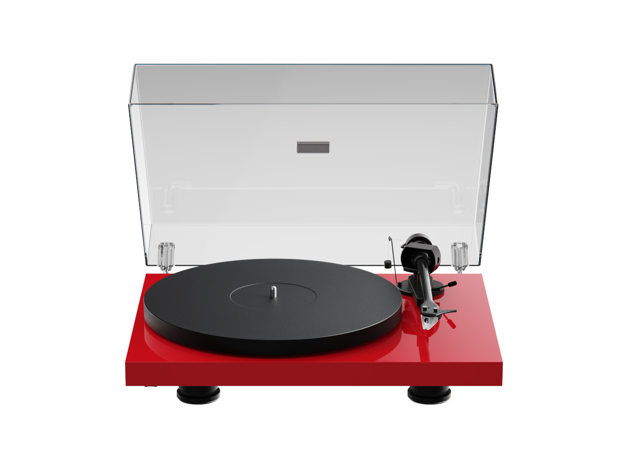 Plattenspieler, Schallplattenspieler, Turntable, Rot, Transparenter Deckel