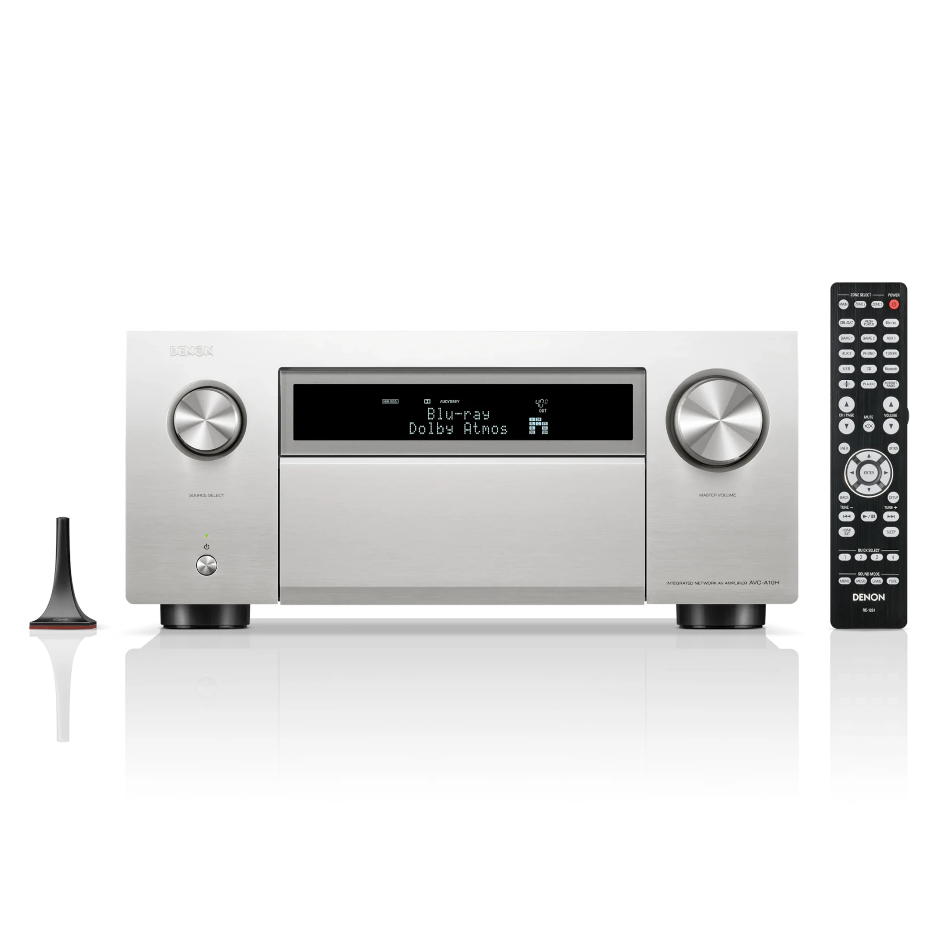 A/V-Receiver, Dolby Atmos, Blu-ray, Silber, Fernbedienung