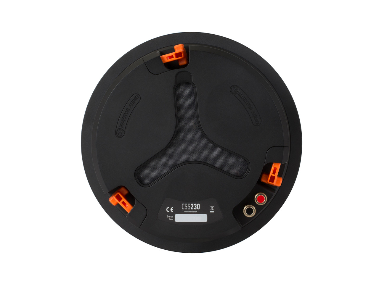 speaker base, schwarz,runder Kreis, orange Anschlüsse, 3-fach Fuß, cass230 Modell