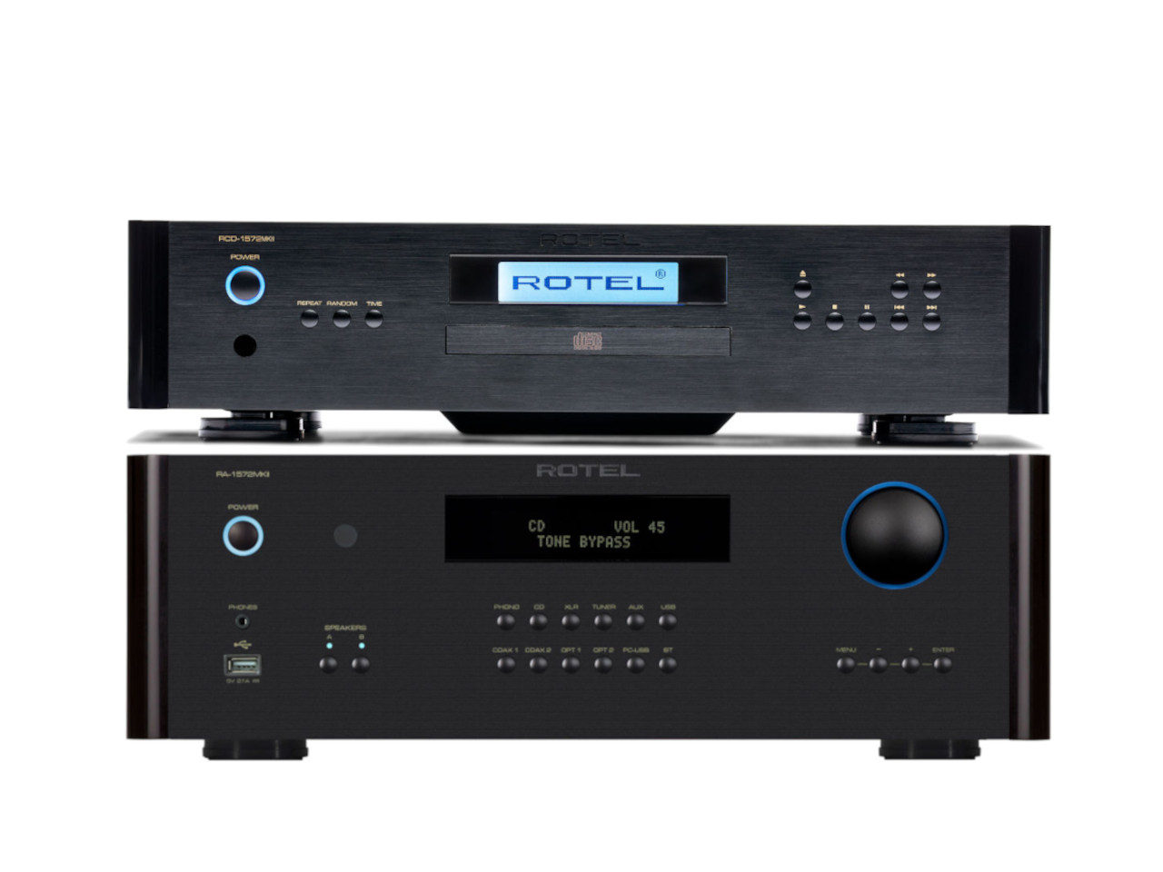 Hifi-Verstärker, CD-Player, Röhrenoptik, Schwarz, Blue-Accent