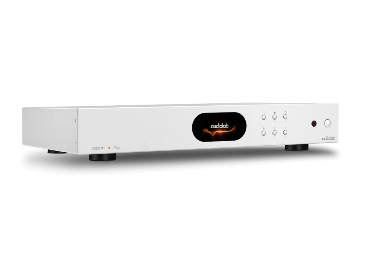 AV-Empfänger, audiolab-7000N, weißes-metall, digitalanzeige, bedienfeld