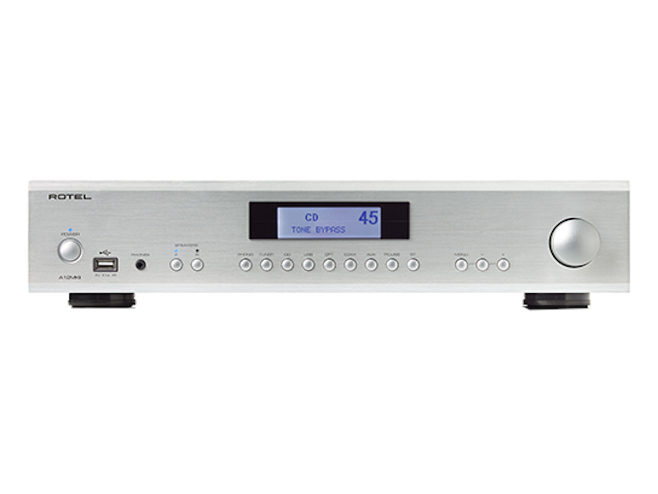 stereo receiver, verstärker, silbernes frontpanel, cd player, bedienknöpfe