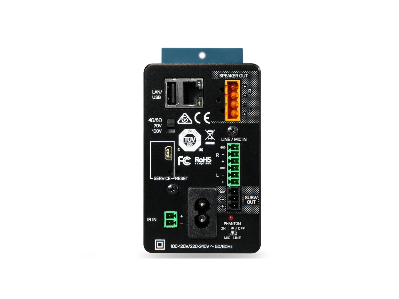 Audio-Interface, Stromversorgung, LAN USB, Phono, Subwoofer-Ausgang