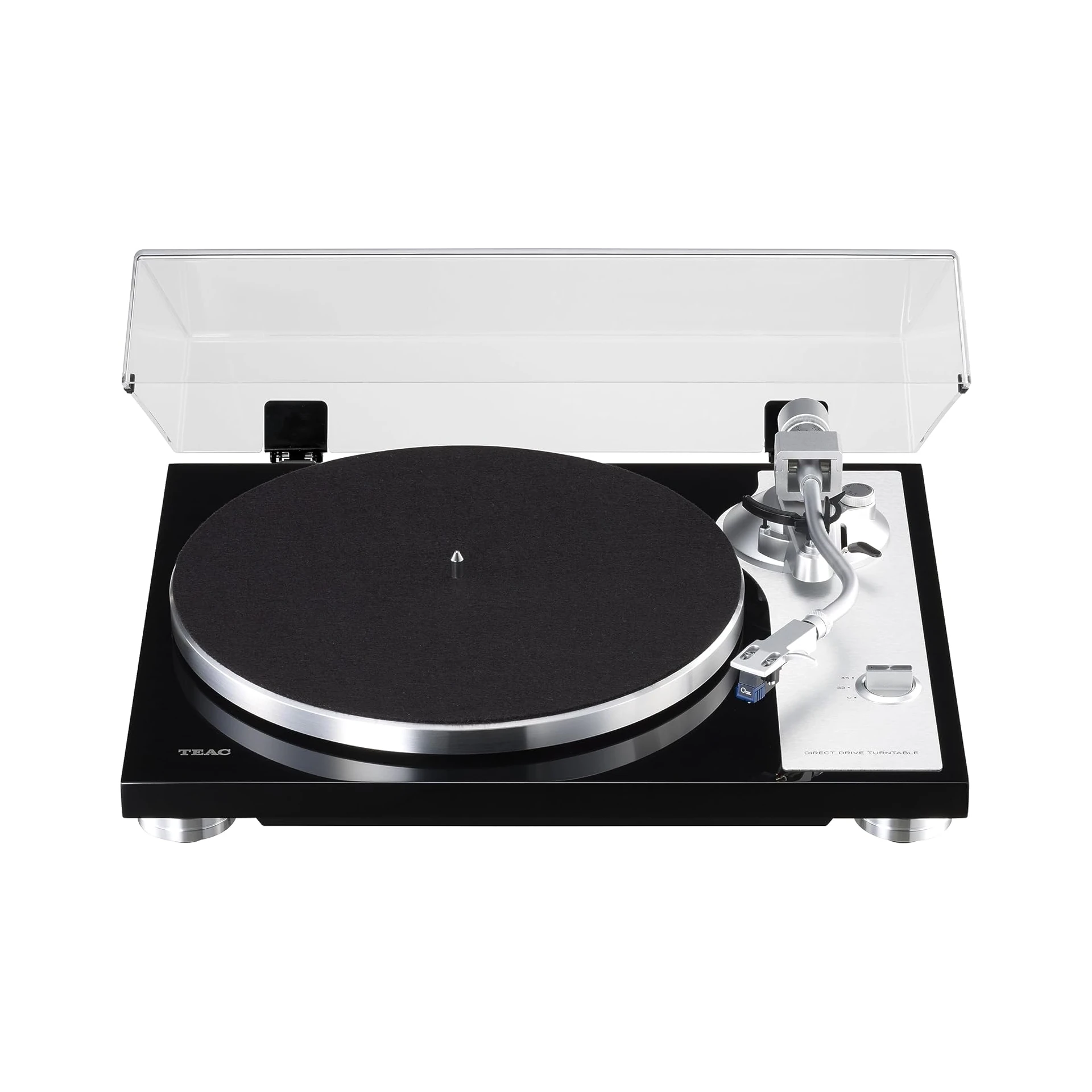 Plattenspieler, Turntable, Direktantrieb, Schwarzes Gehäuse, Kunststoffabdeckung