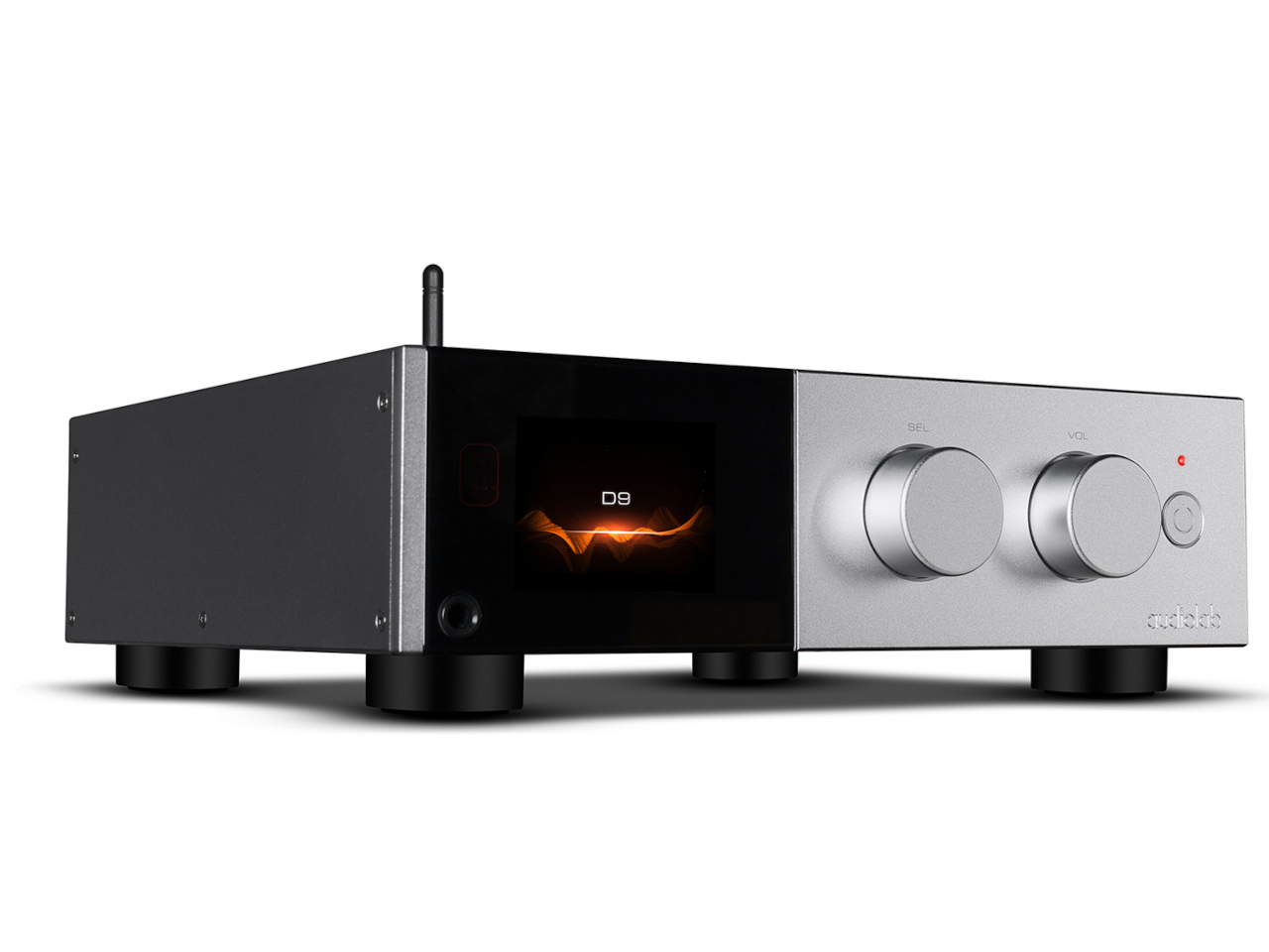 stereo reciver, verstärker, Knöpfe, Silbergehäuse, Frontanzeige