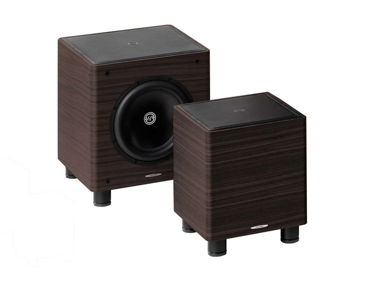 Unterwoofer, Holzgehäuse, braun, zwei Lautsprecher, front ohne Bassreflex