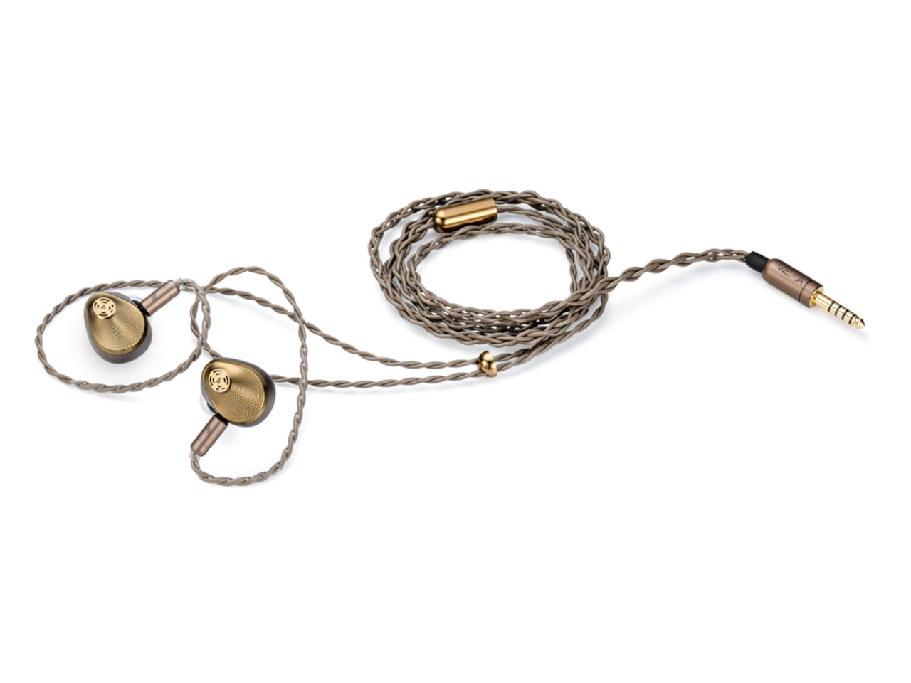 in-ear, earphones, wired, gold, twisted-cable