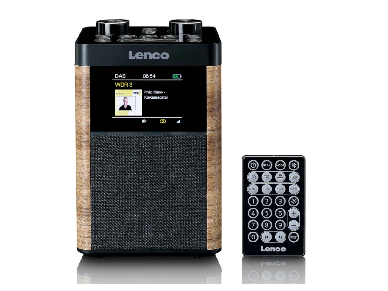 Tragbarer Lautsprecher, DAB-Radio, Holzoptik, Kompaktgerät, Fernbedienung