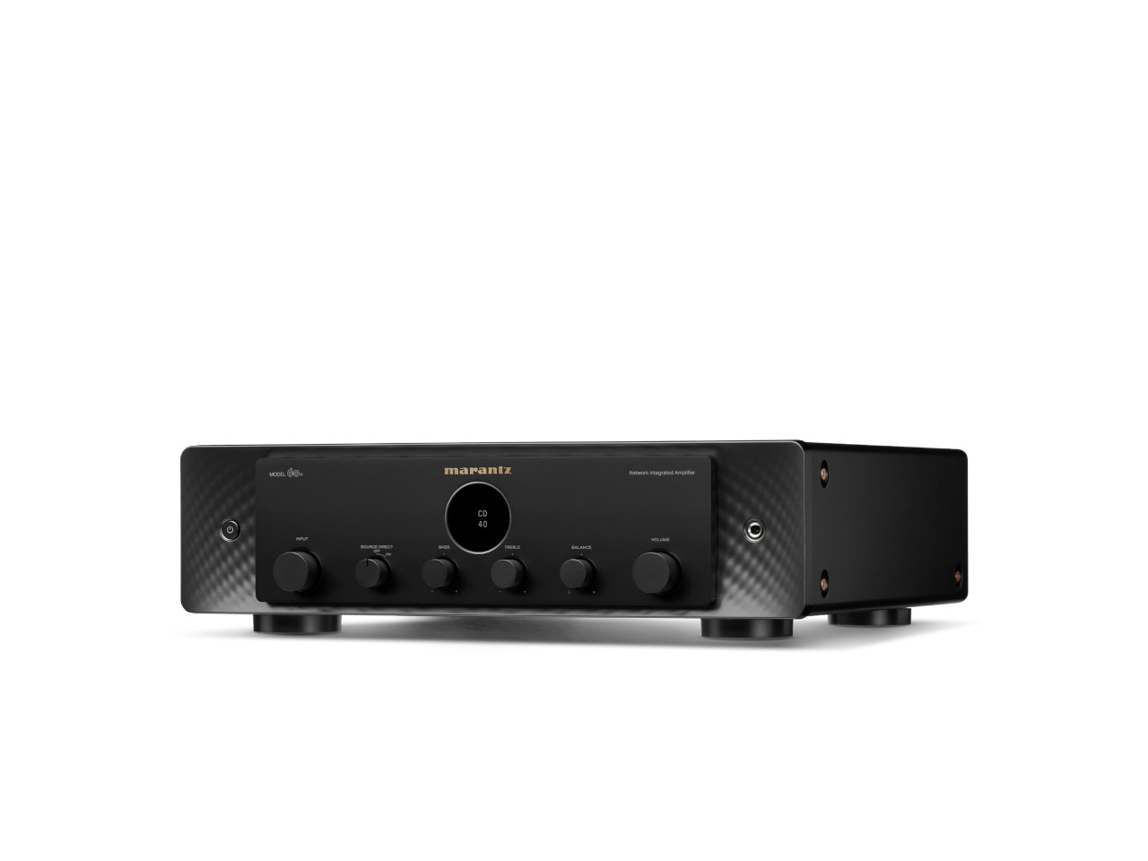 Stereoverstärker, HiFi-Verstärker, schwarzes Gerät, Drehknöpfe, Zentralanzeige