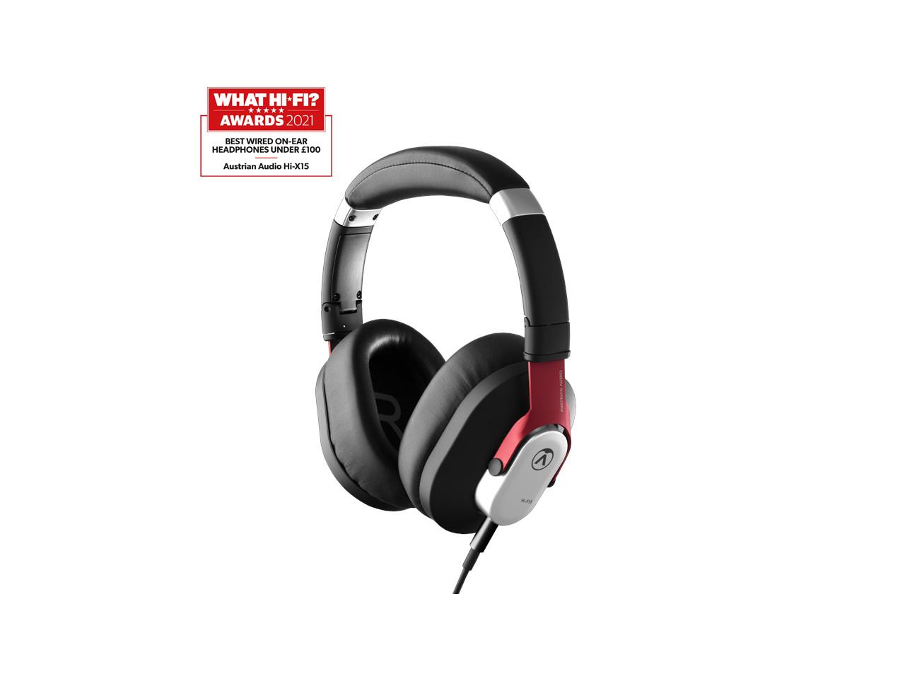 kopfhörer, over-ear, kabelgebunden, metall-Akzente, rot-schwarz