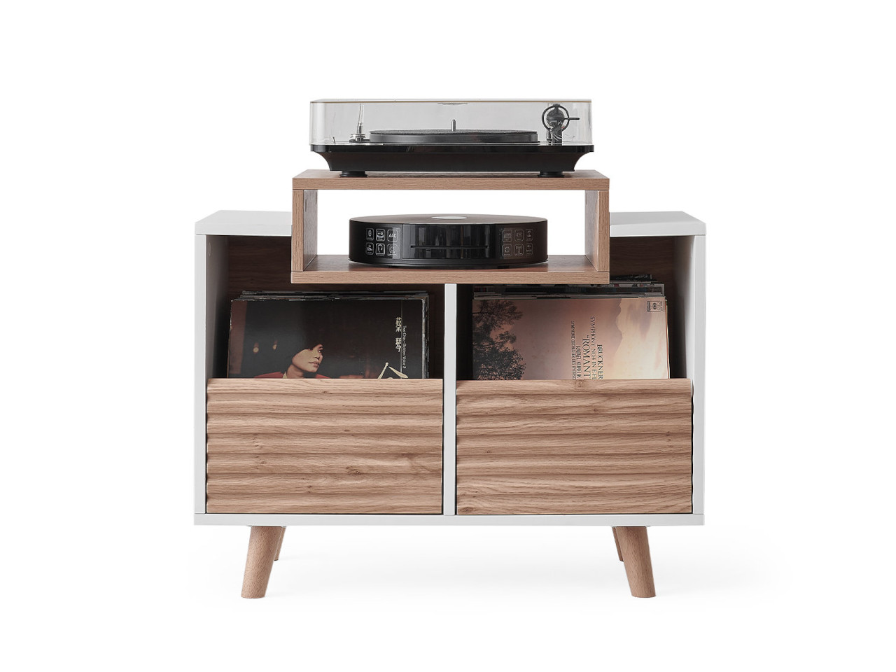 Lowboard, Vinyl-Aufbewahrung, Holz-Schubladen, Mid-Century, Audio-System-Ständer