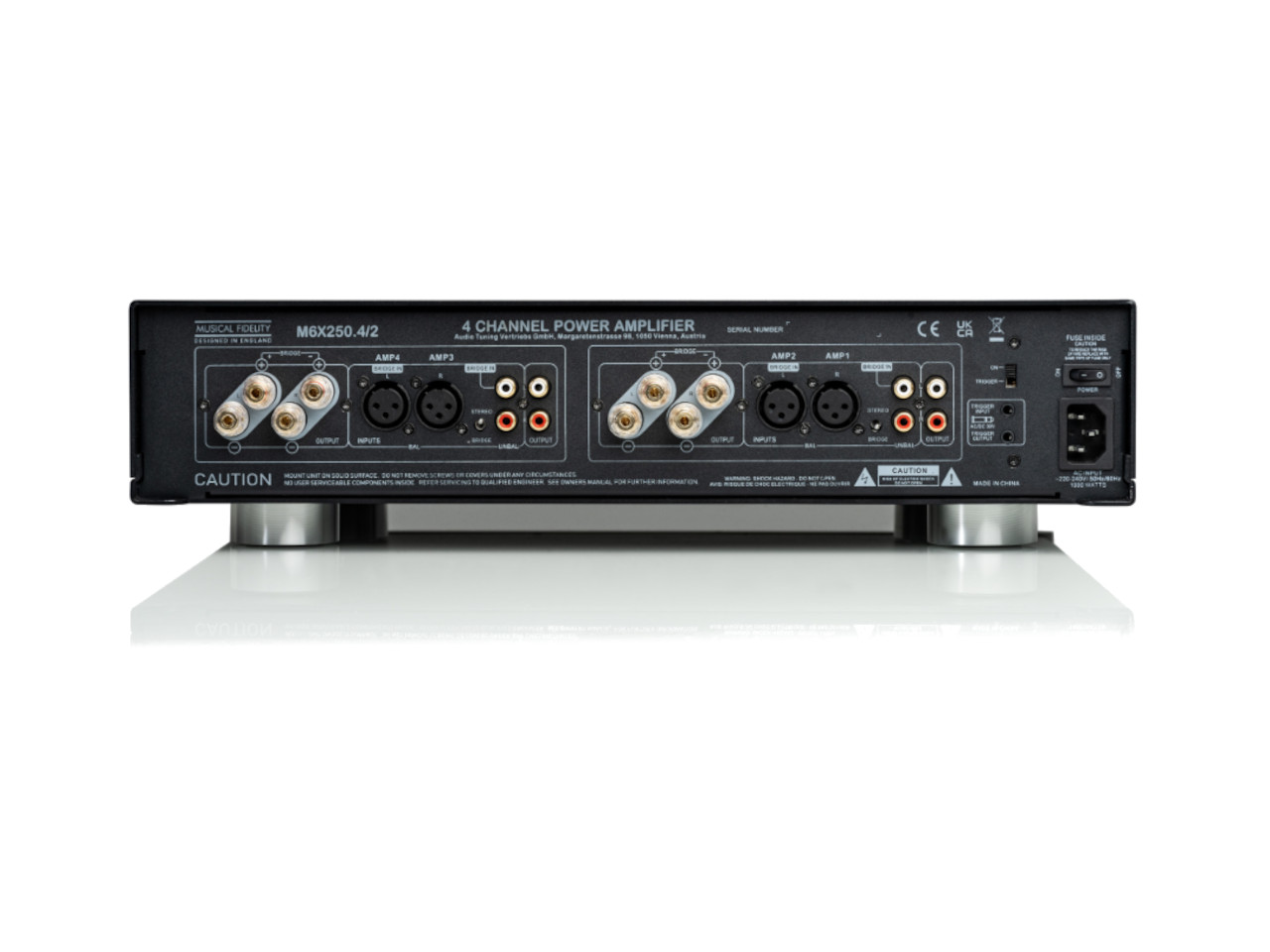 Audio-Verstärker, 4-Kanal, Racked-Panel, Rückseite, Anschlüsse