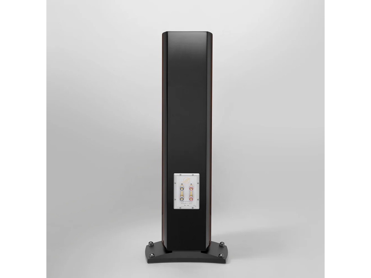 stander Lautsprecher, Standlautsprecher, Rückseite Panel, schwarze Oberfläche, Metallbasis