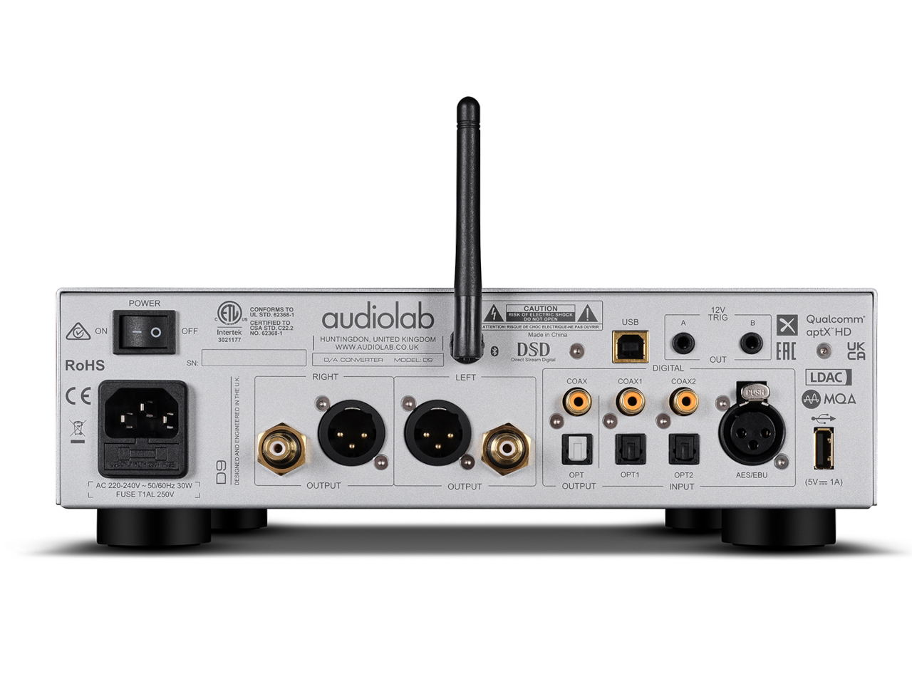 HiFi-Verstärker, Backpanel, D/A-Konverter, RCA-Ausgänge, WLAN-Antenne