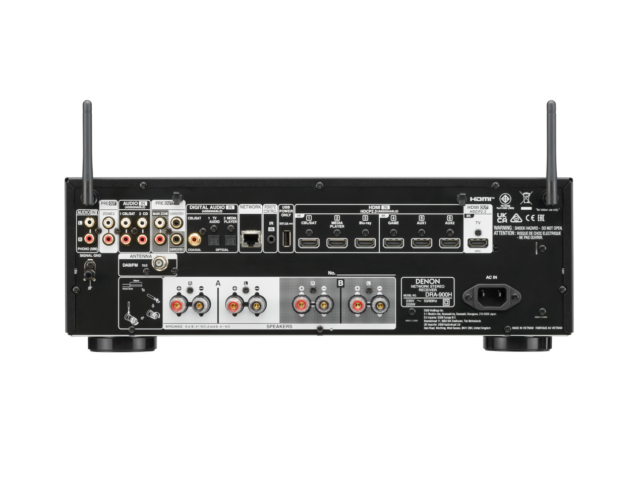 AV-Empfänger, Rückseite, HDMI, Lautsprecherklemmen, Antennen