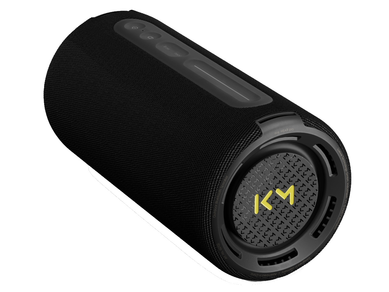 Bluetooth-Lautsprecher, tragbarer Lautsprecher, Schwarz, Gehäusegitter, Logo-Akzent