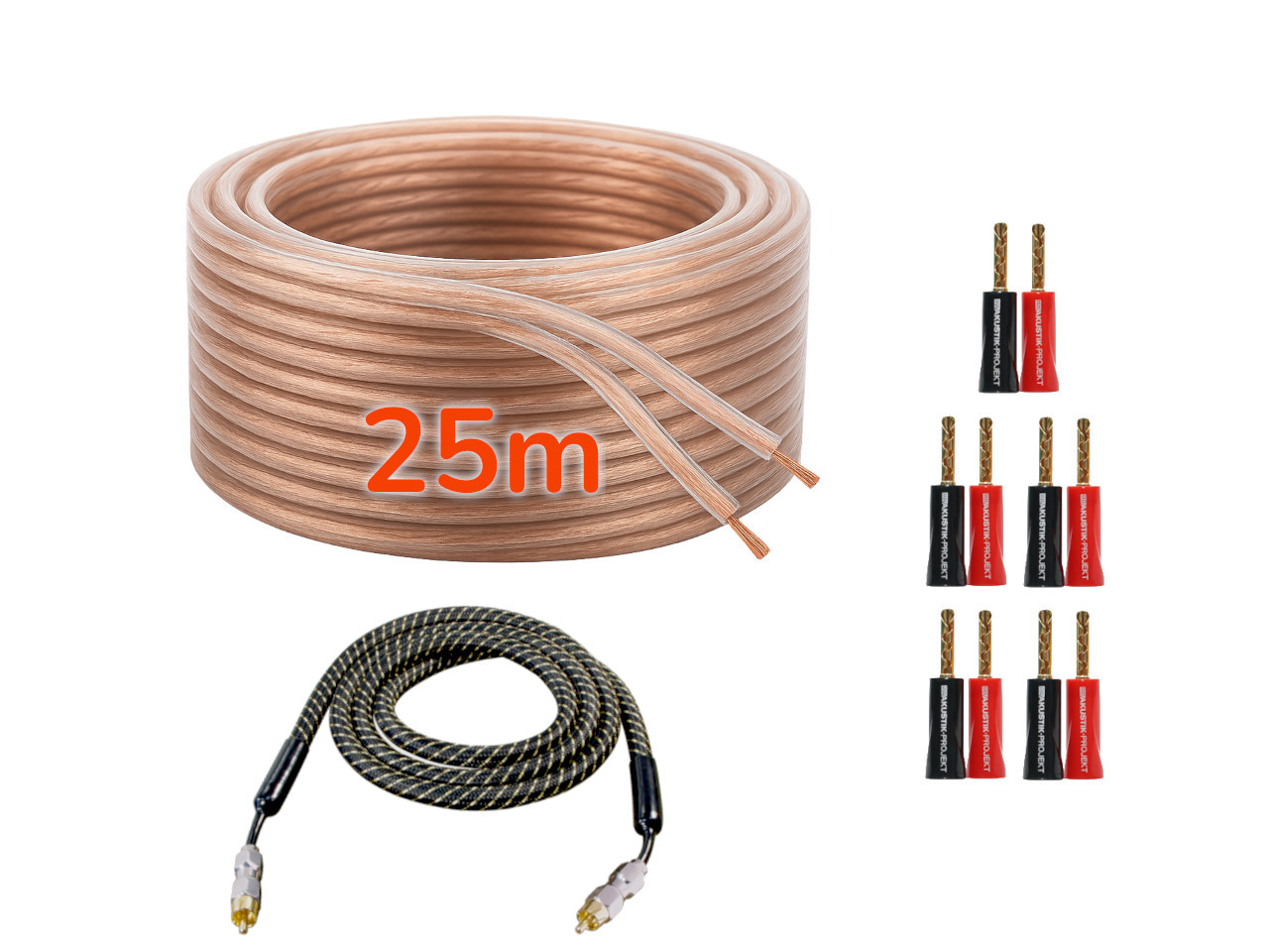 orange copper wire, 25m Länge, Audiokabel, RCA-Stecker, Lautsprecherkabel