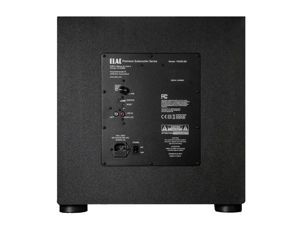 Subswoofer, PS50-BK, Schwarz, Rückseite Lautsprecher, Netzeingang