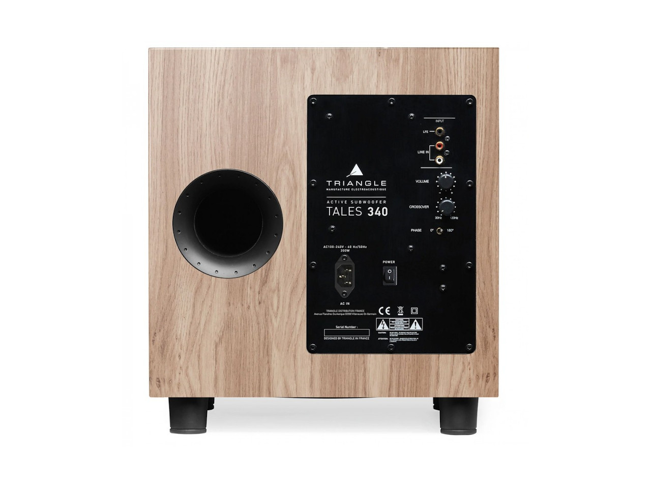 subwoofer, holzgehäuse, frontpanel, woofer-öffnung, schwarzes panel