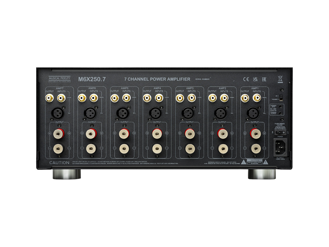 7-kanal-Verstärker, Leistungs-Verstärker, RCA-Ausgänge, XLR-Eingänge, Rückseite