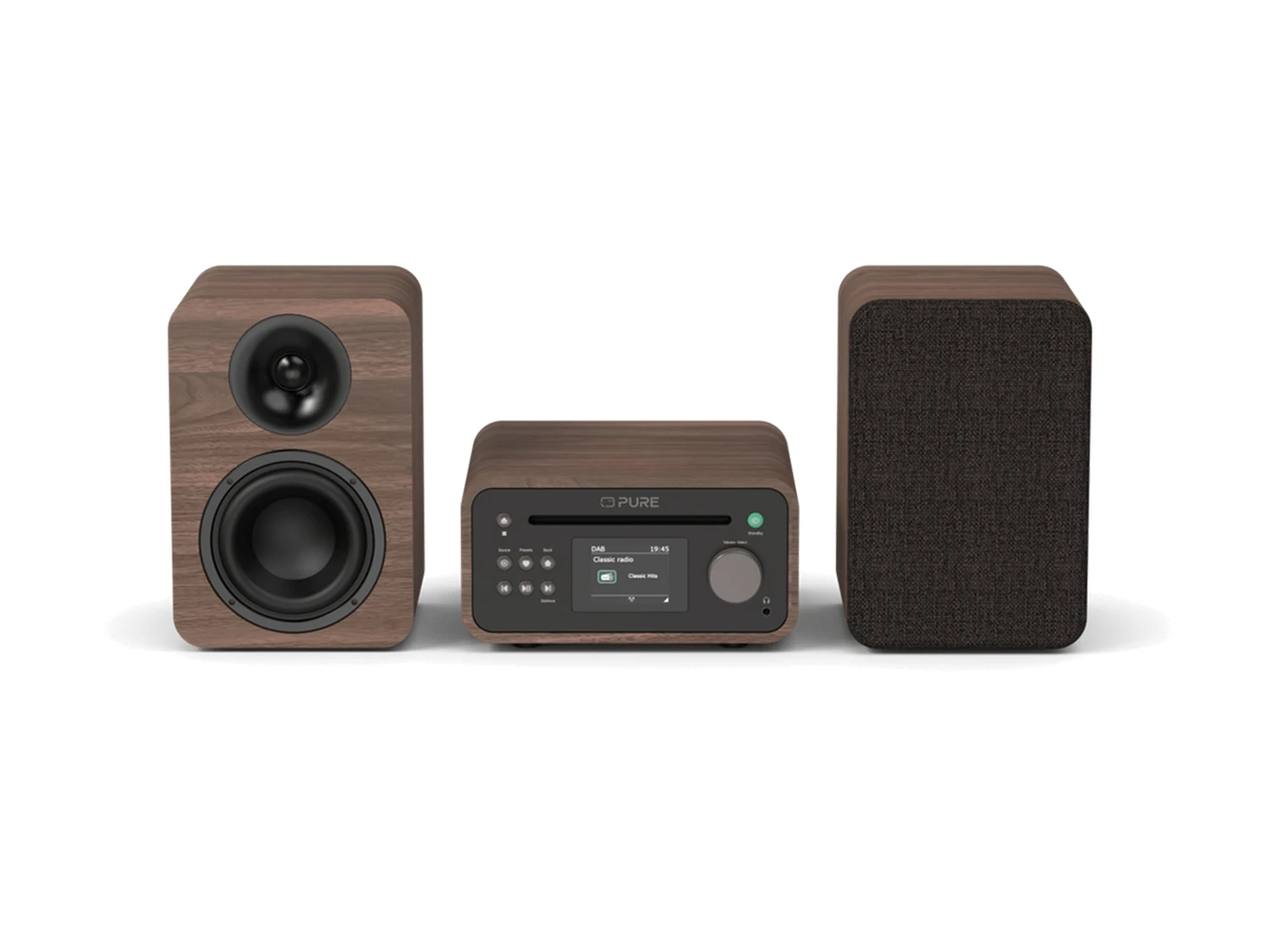 Aktivlautsprecher, 3-teiliges Stereo-Set, Holzoptik, Hifi-System, Kompaktsystem