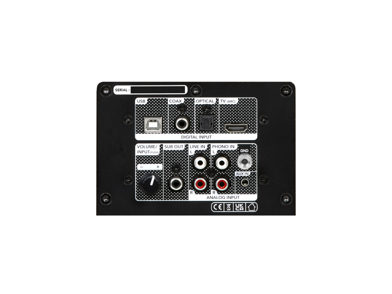 AV-Empfänger, Rückseite, analoge Eingänge, RCA Anschlüsse, HDMI nicht sichtbar
